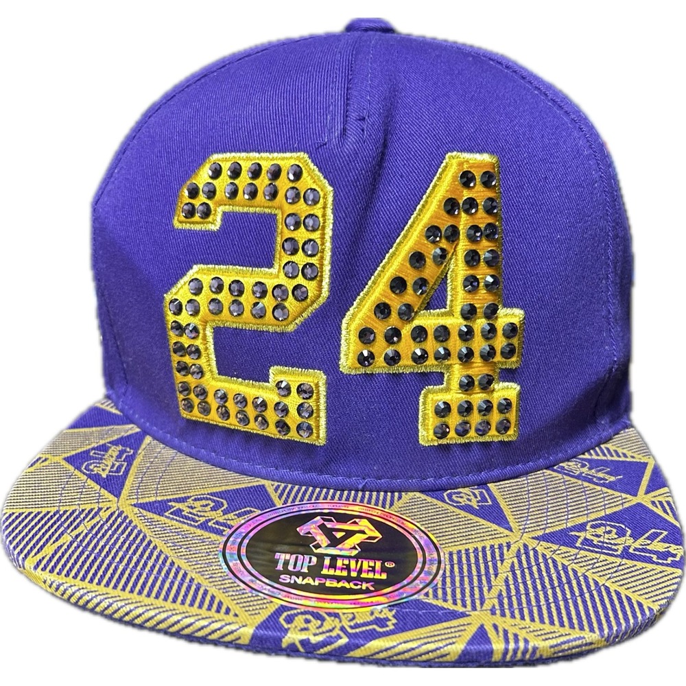 Top Level Snapback Hat Legend 24 Kobe Bryant Purple Gold Rhinestone‎ Streetwear